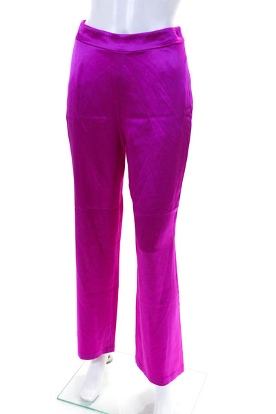 Michelle Farmer Womens Mid Rise Wide Leg Silk Satin Pants Fuschia Size 0