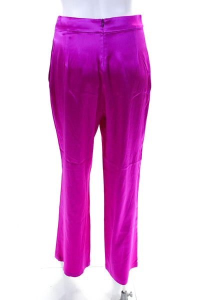 Michelle Farmer Womens Mid Rise Wide Leg Silk Satin Pants Fuschia Size 0