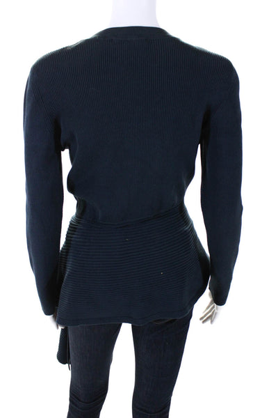 Cushnie Et Ochs Womens Wool Knit Asymmetrical Hem Crewneck Sweater Blue Size L