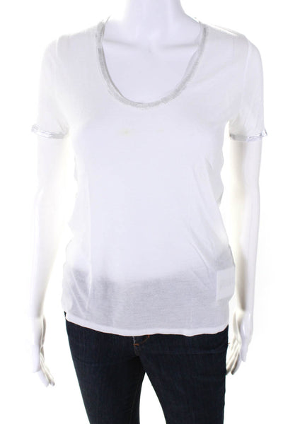 Zadig & Voltaire Womens Short Sleeve Metallic Trim Tee Shirt White Size Small