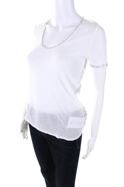 Zadig & Voltaire Womens Short Sleeve Metallic Trim Tee Shirt White Size Small