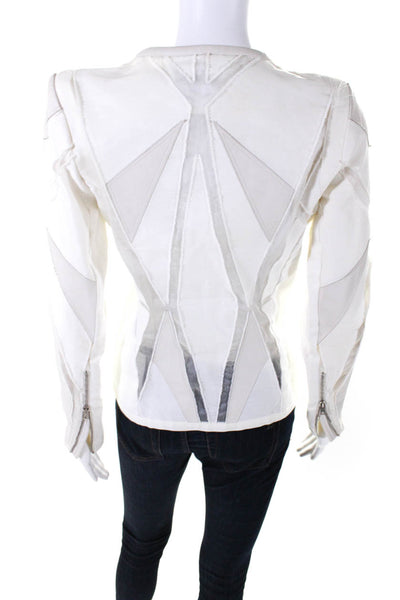 IRO Womens Long Sleeve Front Zip Leather Trim Light Jacket White Cotton FR 40