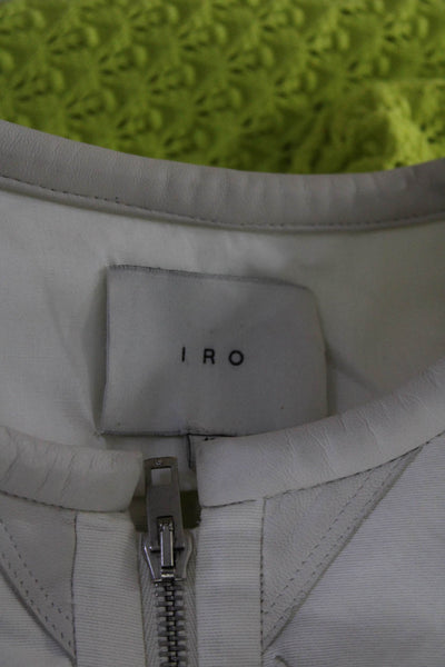 IRO Womens Long Sleeve Front Zip Leather Trim Light Jacket White Cotton FR 40