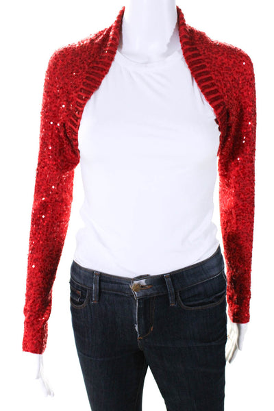 Donna Karan Collection Womens Sequin Cashmere Shrug Sweater Red Size Small