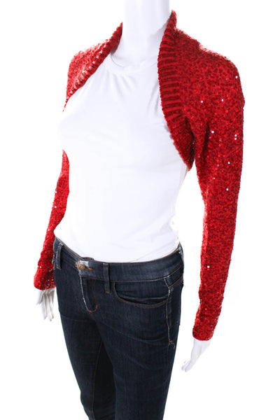 Donna Karan Collection Womens Sequin Cashmere Shrug Sweater Red Size Small