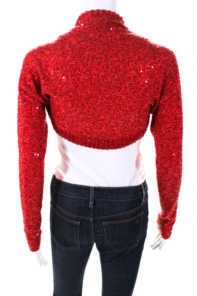 Donna Karan Collection Womens Sequin Cashmere Shrug Sweater Red Size Small