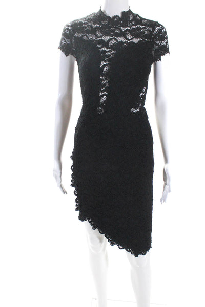 Night Cap Women's Round Neck Cap Sleeves Lace A-Line Midi Dress Black Size 2