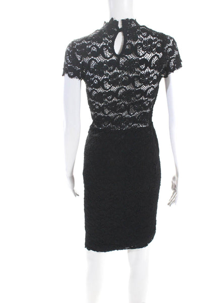 Night Cap Women's Round Neck Cap Sleeves Lace A-Line Midi Dress Black Size 2