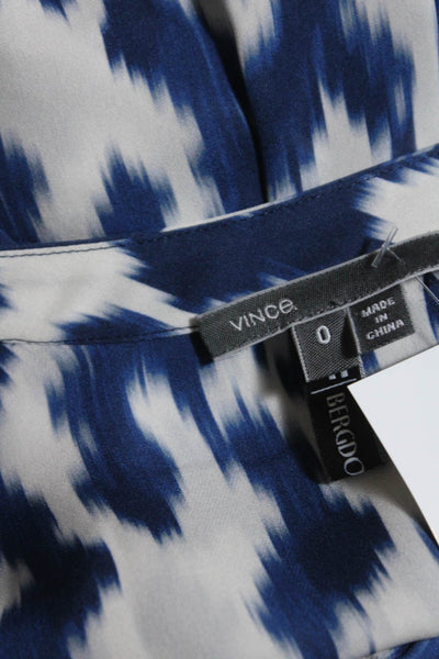 Vince Women's Round Neck Long Sleeves Silk Quarter Button Blouse Blue Size 0