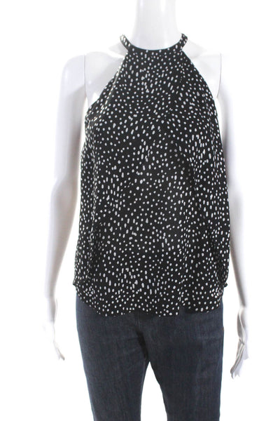 ALC Women's Halter Neck Sleeveless Spotted Dot Silk Blouse Black Size 4