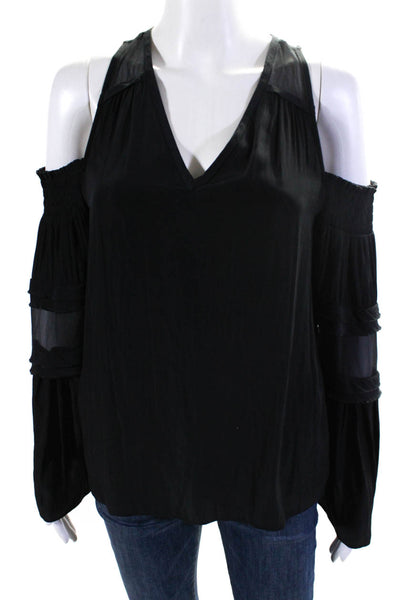 Ramy Brook Women's V-Neck Cold Shoulder Long Sleeves Blouse Black Size S