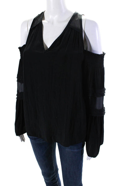 Ramy Brook Women's V-Neck Cold Shoulder Long Sleeves Blouse Black Size S