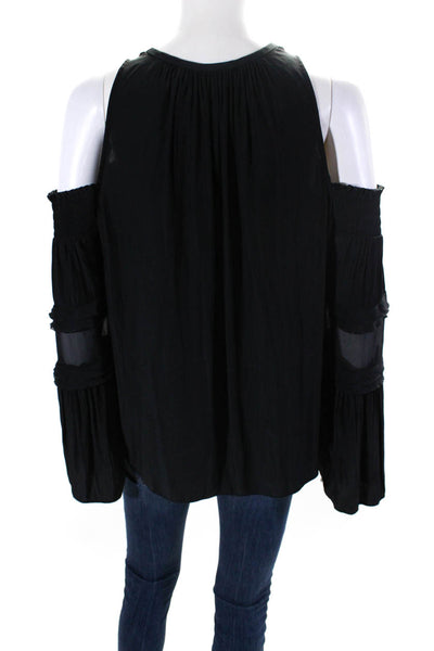 Ramy Brook Women's V-Neck Cold Shoulder Long Sleeves Blouse Black Size S