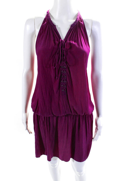 Ramy Brook Women's Sleeveless Lace Up Drop Waist Mini Dress Purple Size S