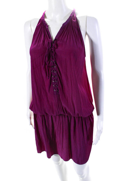 Ramy Brook Women's Sleeveless Lace Up Drop Waist Mini Dress Purple Size S