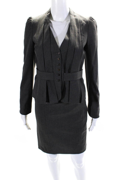 Rebecca Taylor Women's Long Sleeves Two Piece Belted Skirt Suit Gray Size 2