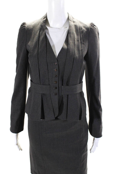 Rebecca Taylor Women's Long Sleeves Two Piece Belted Skirt Suit Gray Size 2