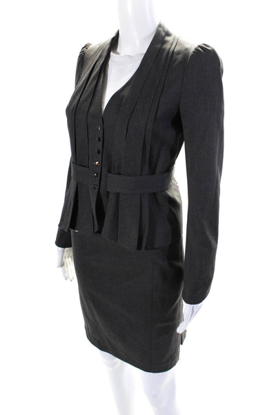 Rebecca Taylor Women's Long Sleeves Two Piece Belted Skirt Suit Gray Size 2