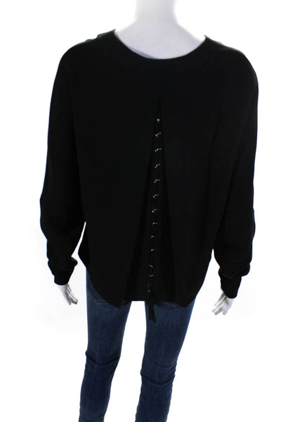 IRO Women's Round Long Sleeves Sheer Lace Up Blouse Black Size 34