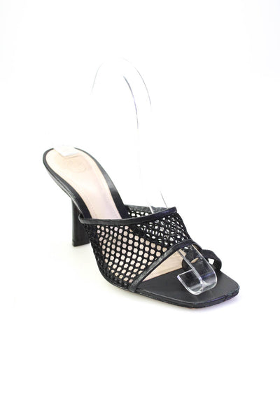 Porte & Paire Womens Leather Trim Mesh Toe Ring Mules Sandals Black Size 37 7