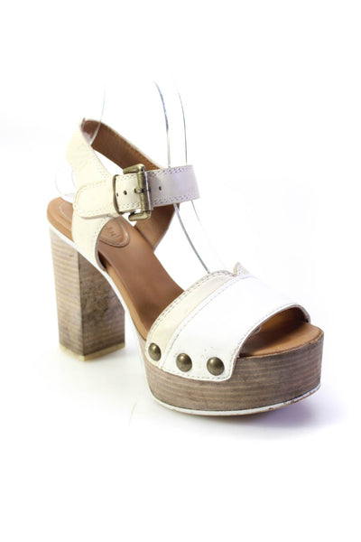 See by Chloe Womens Wooden Block Heel Ankle Strap Sandals Beige White 36.5 6.5