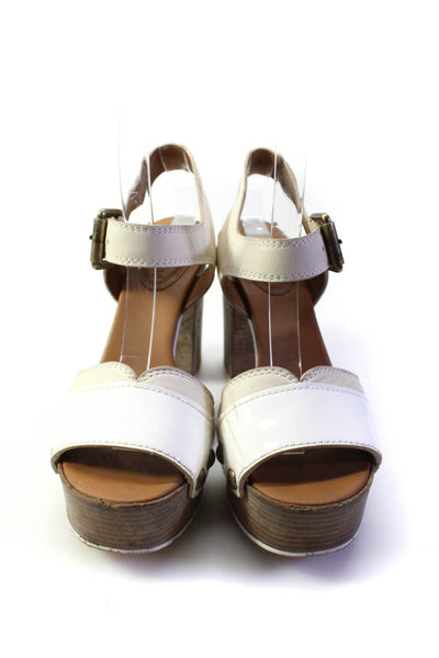 See by Chloe Womens Wooden Block Heel Ankle Strap Sandals Beige White 36.5 6.5