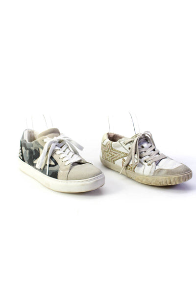 Steven Ash Girls Leather Camouflage Stud Lace-Up Sneakers Green Size 36 7 Lot 2