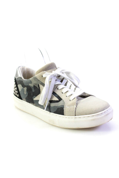 Steven Ash Girls Leather Camouflage Stud Lace-Up Sneakers Green Size 36 7 Lot 2