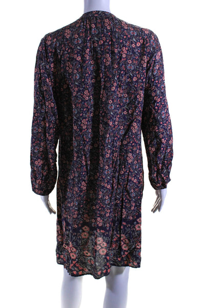 Natalie Martin Womens Purple Floral V-Neck Long Sleeve A-Line Dress Size L