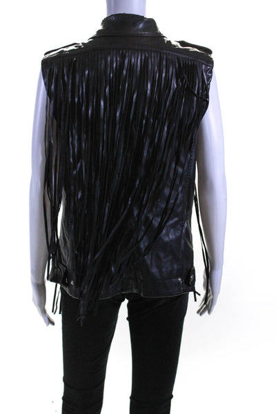 Blank NYC Womens Faux Leather Fringe Asymmetrical Moto Vest Black Size Medium