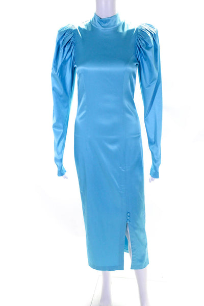 ROTATE Womens Sky Blue High Neck Padded Long Sleeve Shift Dress Size S