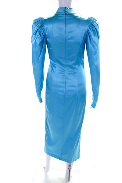 ROTATE Womens Sky Blue High Neck Padded Long Sleeve Shift Dress Size S