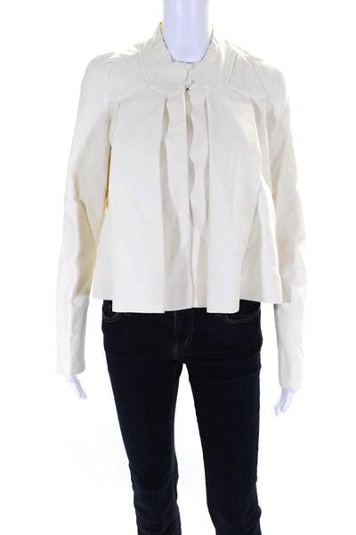 Carolina Herrera Women's Round Neck Long Sleeves Button Up Jacket Beige Size 4