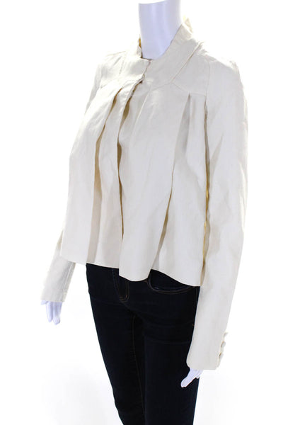 Carolina Herrera Women's Round Neck Long Sleeves Button Up Jacket Beige Size 4