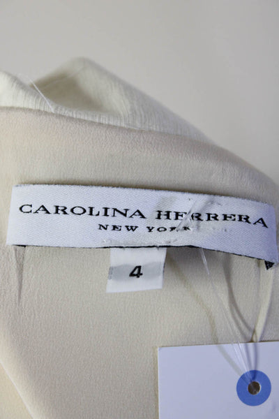 Carolina Herrera Women's Round Neck Long Sleeves Button Up Jacket Beige Size 4