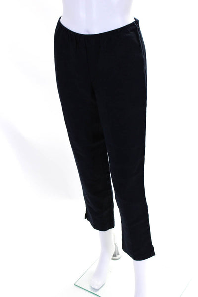 Eileen Fisher Women'se Flat Front Straight Leg Linen Pant Navy Blue Size 6