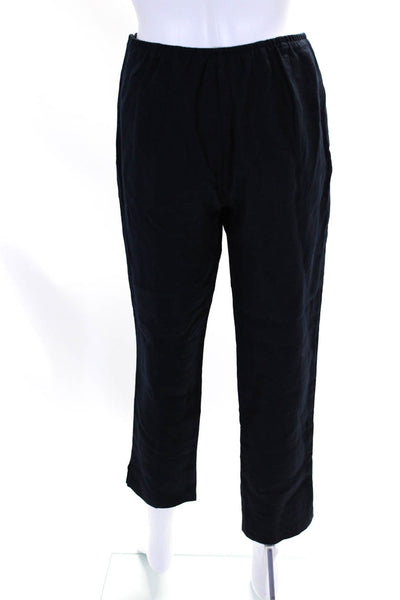 Eileen Fisher Women'se Flat Front Straight Leg Linen Pant Navy Blue Size 6