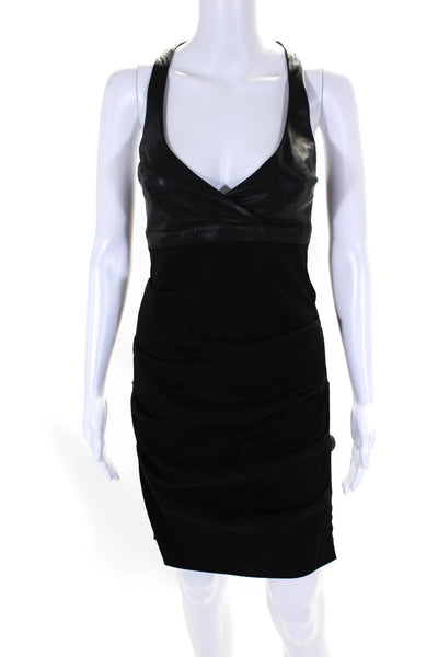 Nicole Miller Womens Sleeveless Ruched Sheath Little Black Dress Black Size 8