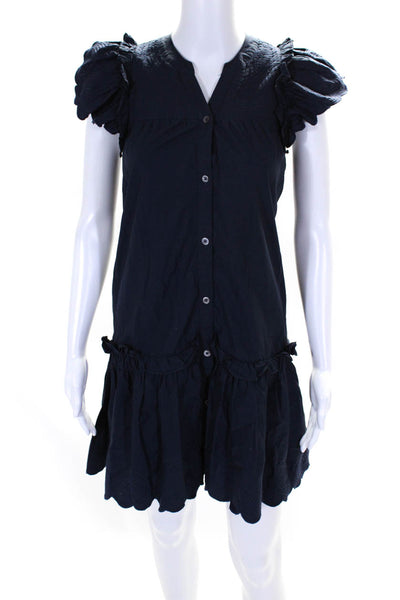 Sea New York Womens Cotton Ruffled Short Sleeve Drop Waist Dress Navy Size XS