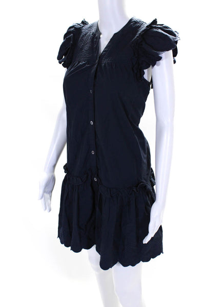 Sea New York Womens Cotton Ruffled Short Sleeve Drop Waist Dress Navy Size XS