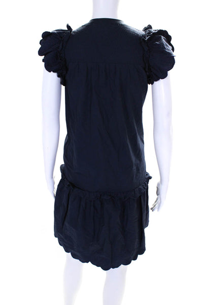 Sea New York Womens Cotton Ruffled Short Sleeve Drop Waist Dress Navy Size XS