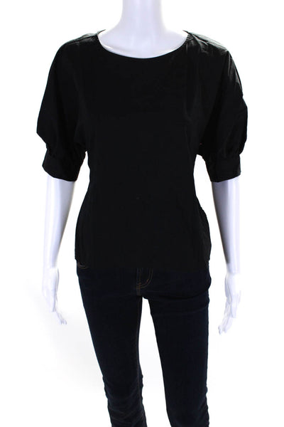 Cuyana Womens Cotton Split High-Low Hem Short Sleeve Shirt Blouse Black Size XS