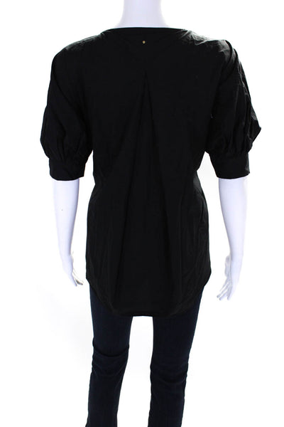 Cuyana Womens Cotton Split High-Low Hem Short Sleeve Shirt Blouse Black Size XS