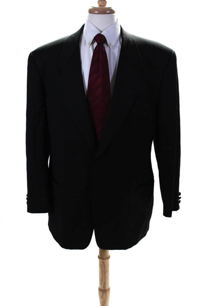 Mani Mens Satin Lapel One Button Tuxedo Blazer Jacket Black Wool Size 44