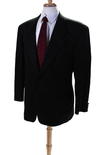 Mani Mens Satin Lapel One Button Tuxedo Blazer Jacket Black Wool Size 44