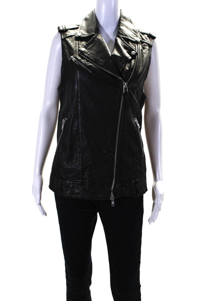 Mackage Womens Asymmetrical Full Zip Leather Moto Vest Black Size Medium