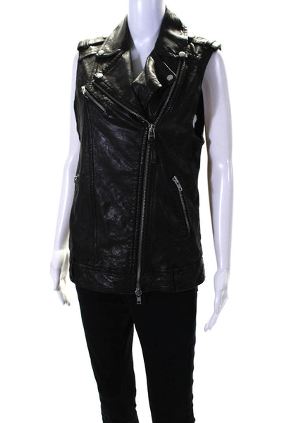 Mackage Womens Asymmetrical Full Zip Leather Moto Vest Black Size Medium