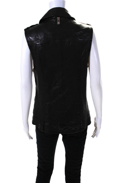 Mackage Womens Asymmetrical Full Zip Leather Moto Vest Black Size Medium