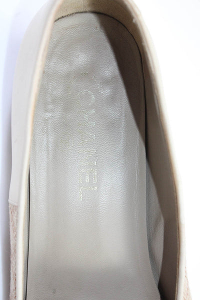 Chanel Womens Leather Cap Toe Canvas Ballet Flats Beige Size 42 12