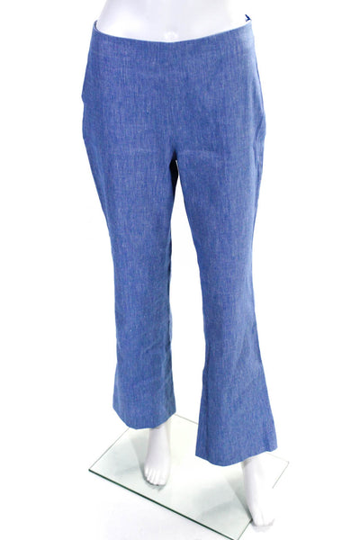 Piazza Sempione Womens Blue Linen High Rise Bootcut Grace Pants Size 42